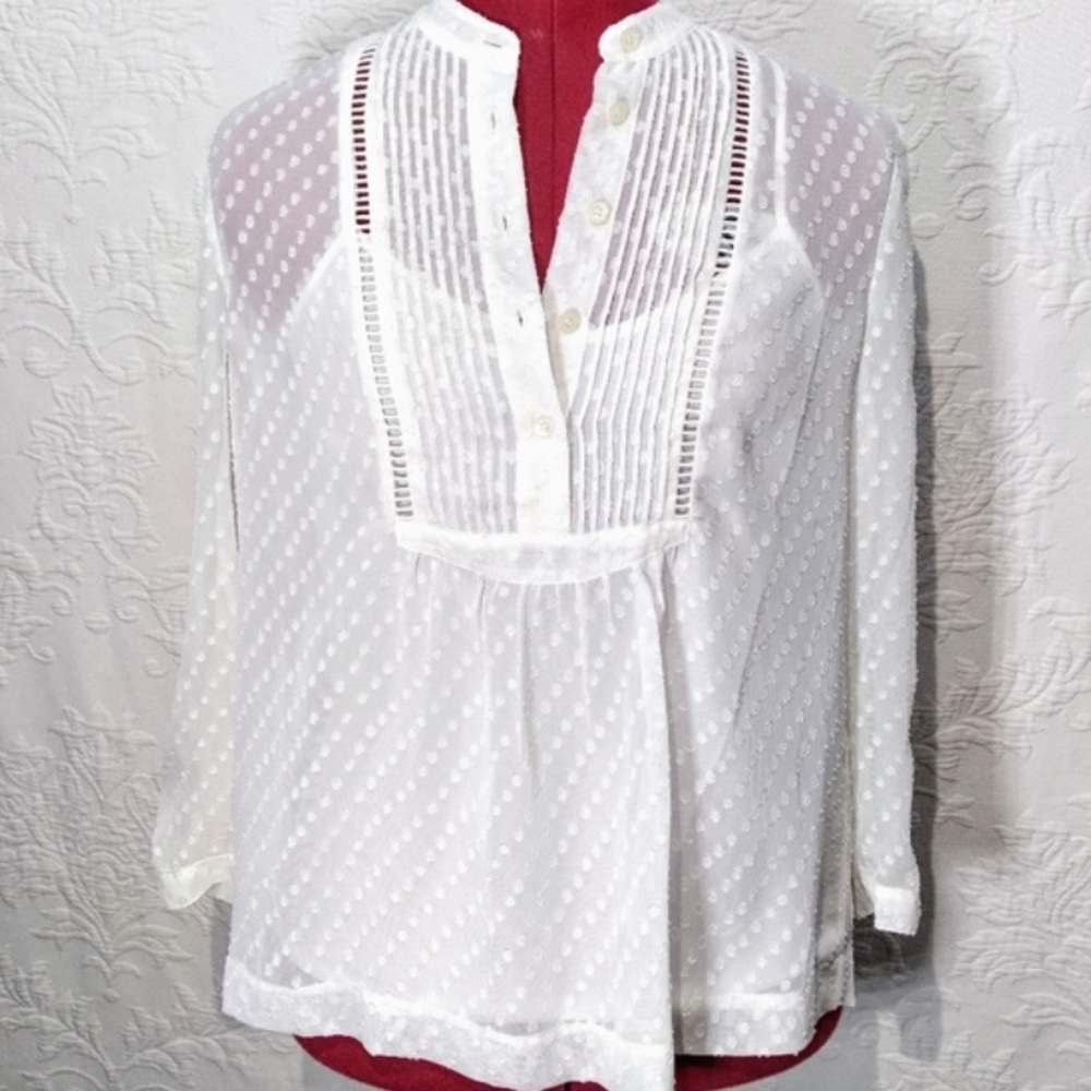 Madewell Polka Dot Off White Sheer Button Up Blouse